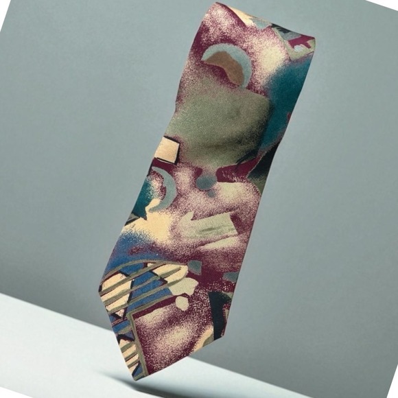 Oscar de la Renta Other - Oscar de la Renta‎ Silk Necktie Couture Collection Abstract Burgundy Teal Beige